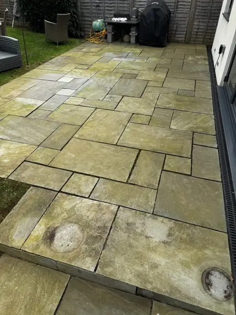 Patio clean and repoint in Gustard Wood, before cleaning by Renaco