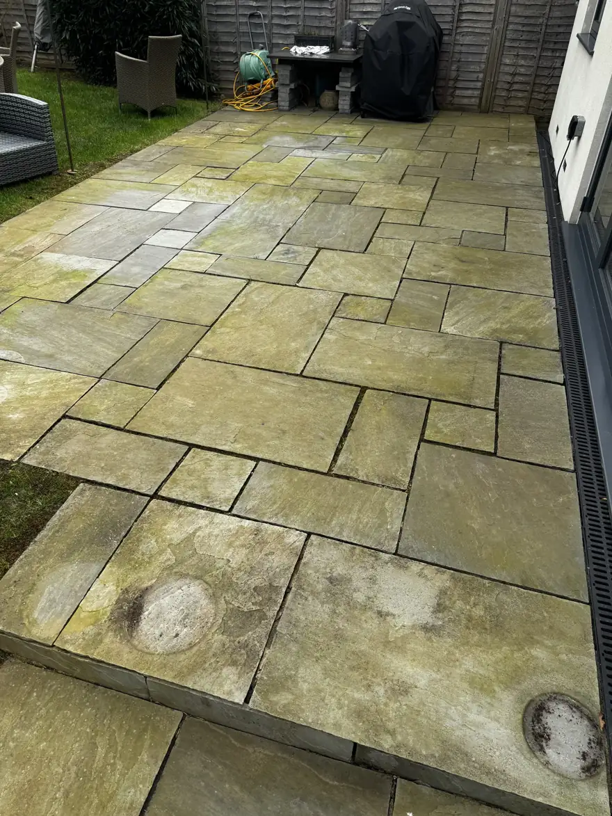 Patio clean and repoint in Gustard Wood before cleaning