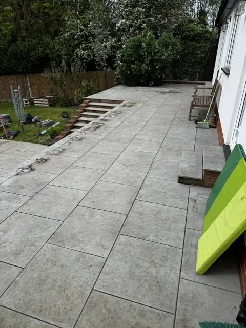 Porcelain patio clean in Harpenden, before cleaning by Renaco