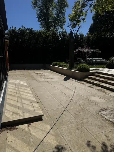 Sandstone patio clean in Harpenden, before cleaning by Renaco