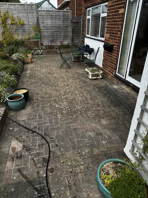 Block paving path clean in Wheathampstead, before cleaning by Renaco