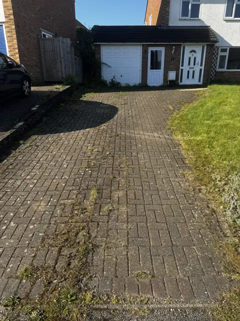 Block paving driveway clean in Wheathampstead, before cleaning by Renaco