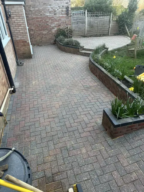 Herringbone block paving clean in Wheathampstead, after cleaning by Renaco