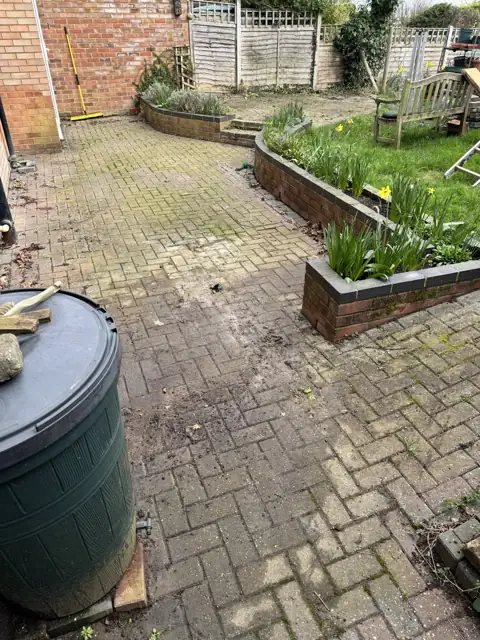 Herringbone block paving clean in Wheathampstead, before cleaning by Renaco