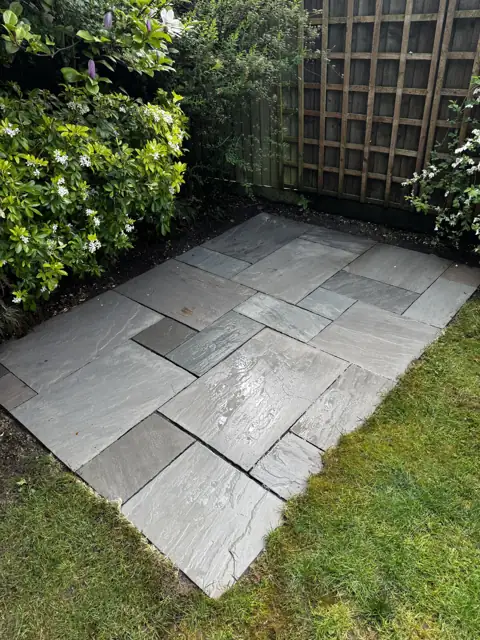Indian sandstone patio clean in Wheathampstead, after cleaning by Renaco
