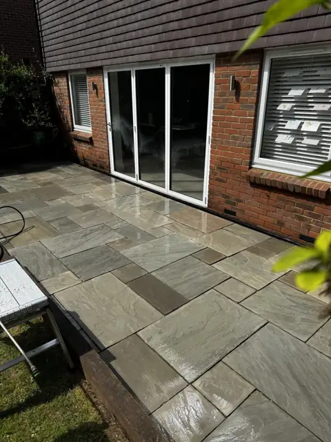 Indian sandstone patio clean in Wheathampstead, after cleaning by Renaco