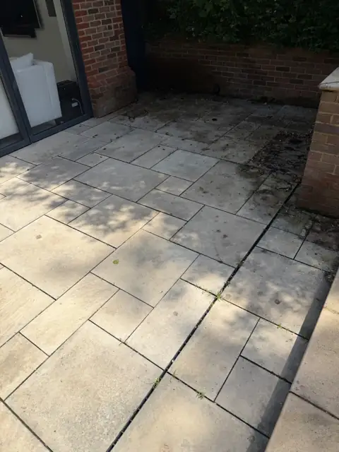 Patio clean and repoint in Wheathampstead, before cleaning by Renaco